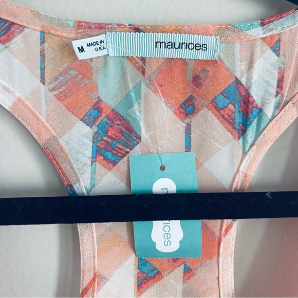 Maurices Women's Flowy Peach Pink Graphic Racer Back Tank Top Size Medium NWT - Picture 6 of 7